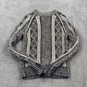L.L. Bean Signature Cable Knit Sweater Womens S Navy Cream Marled Cotton Crew